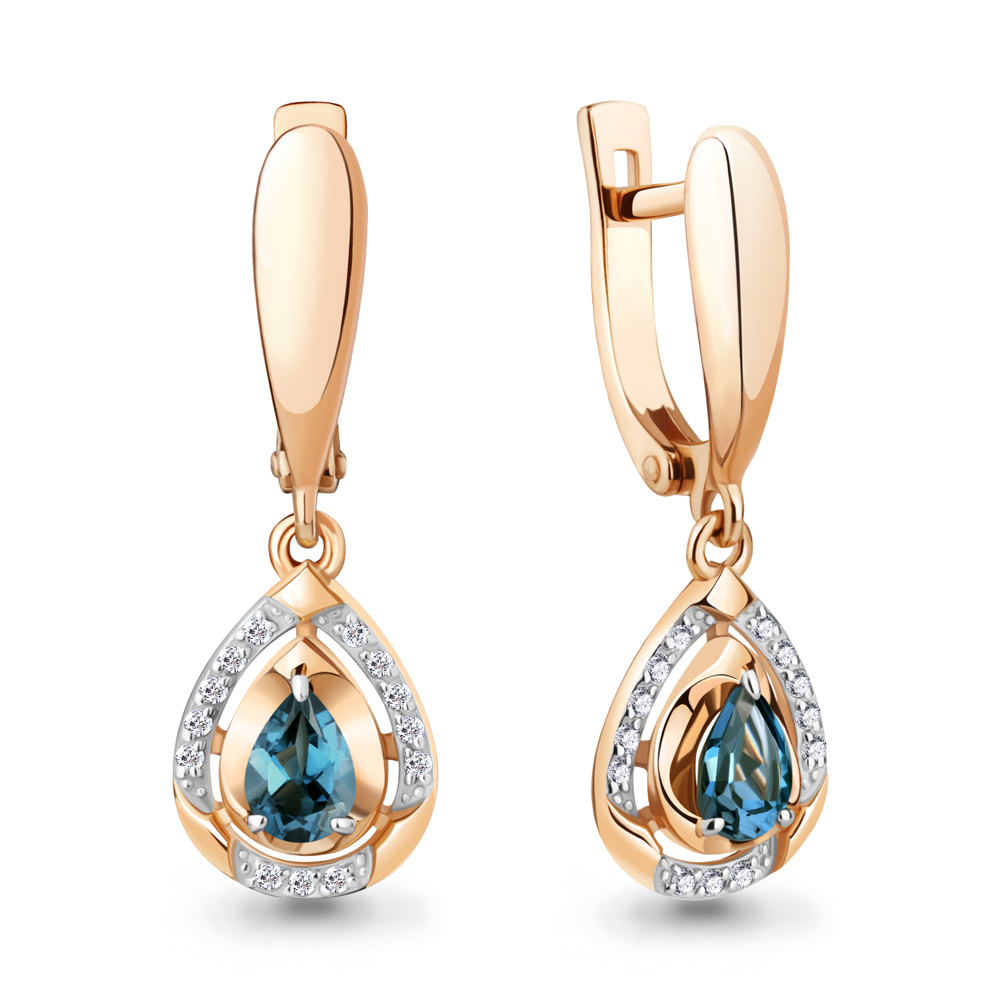

Серьги подвески из красного золота с бриллиантом/топазом Aquamarine 942893к, 942893к_585_кз