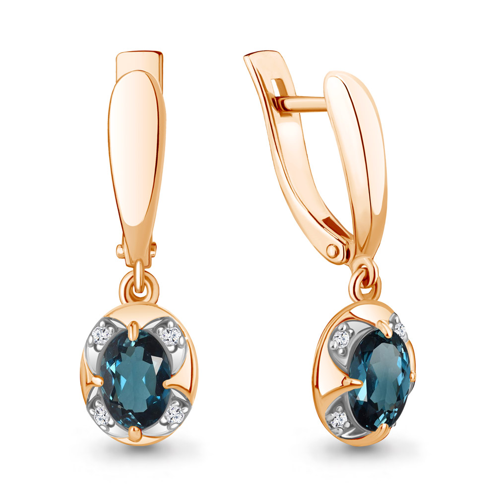 

Серьги подвески из красного золота с бриллиантом/топазом Aquamarine 942888Ак, 942888Ак_585_кз
