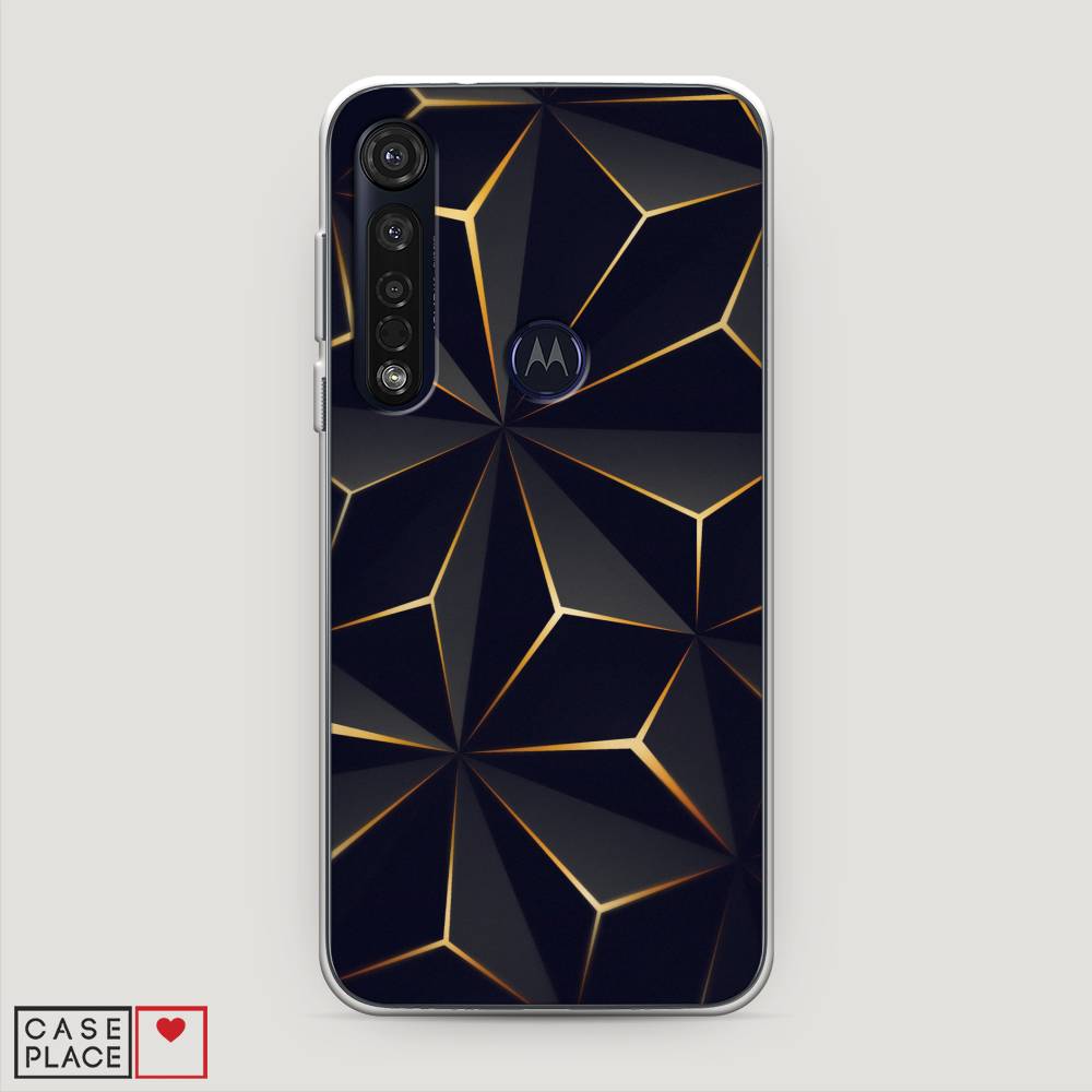 

Чехол на Motorola Moto G8 Plus "Черные полигоны", Золотистый;черный, 241450-3