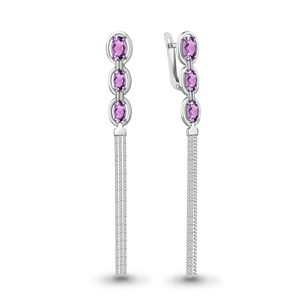 

Серьги подвески из серебра с аметистом Aquamarine 4757704, 4757704_925_р