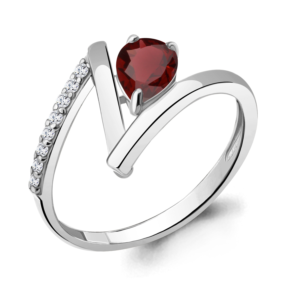 

Кольцо из серебра с гранатом/фианитом р., Aquamarine 6959203А, 6959203А_925_р
