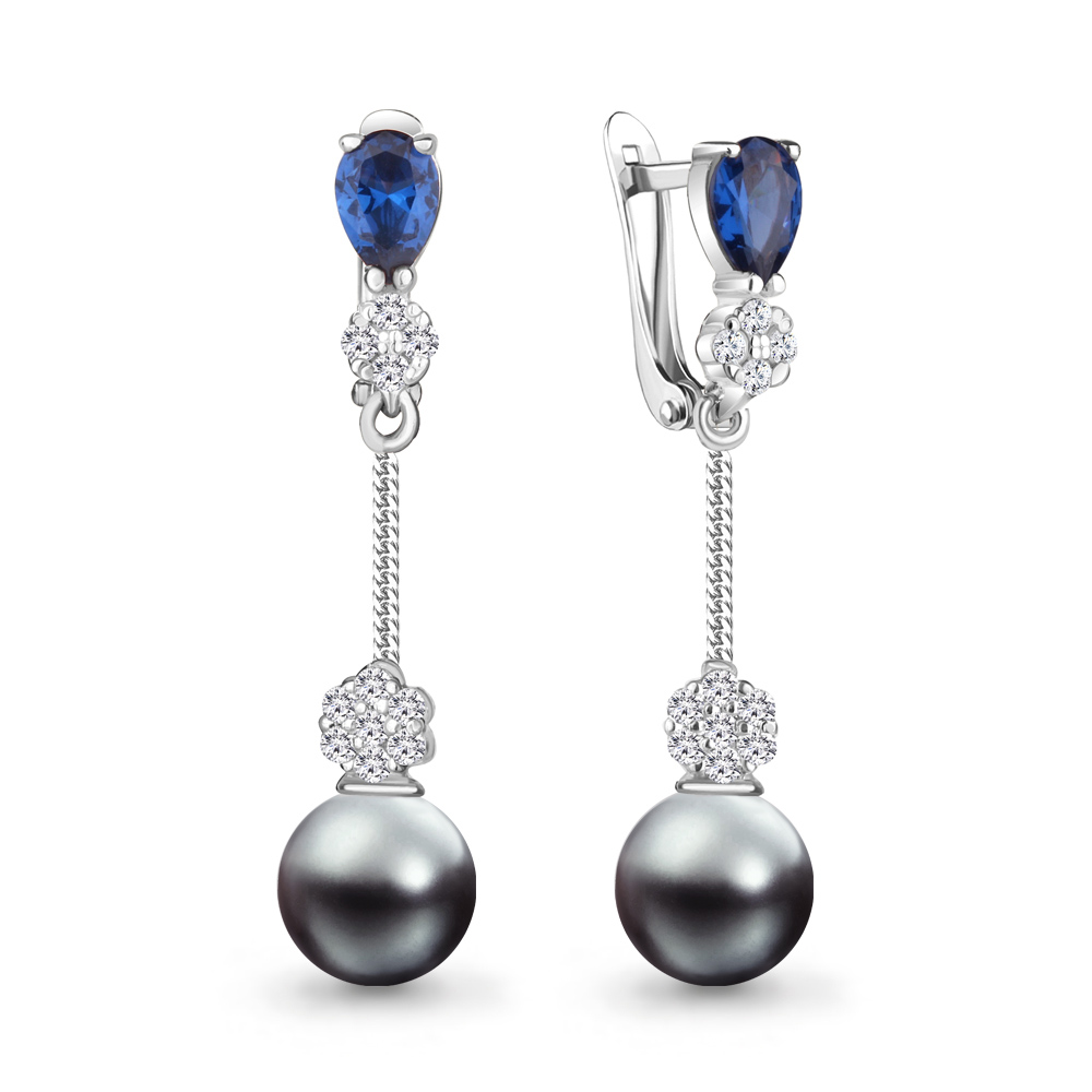 

Серьги подвески из серебра с фианитом/сапфиром искусственным Aquamarine 48935ЯБ, 48935ЯБ_925_р