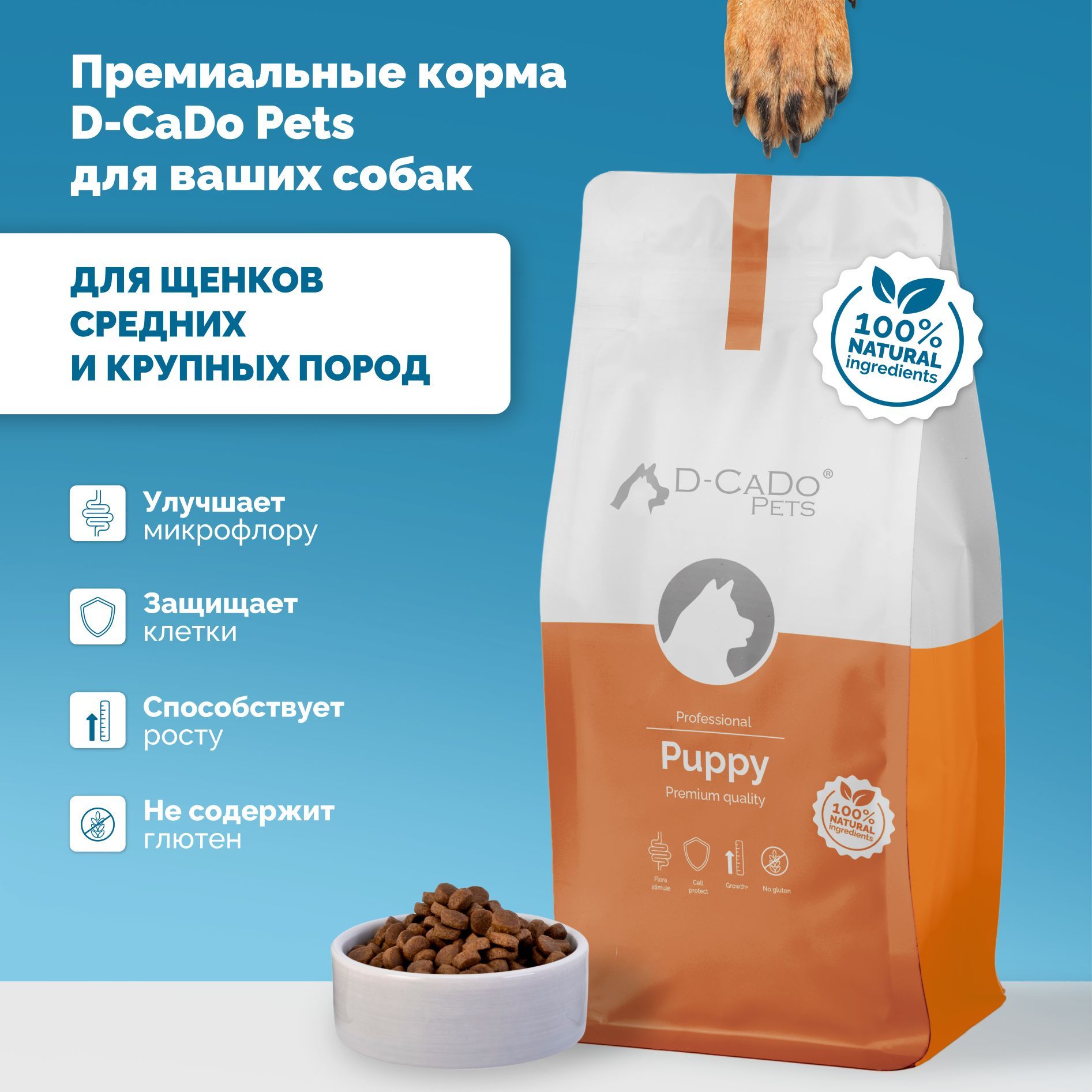 

Сухой корм для щенков D-CaDo Pets PUPPY, с индейкой, 1,5 кг, PUPPY