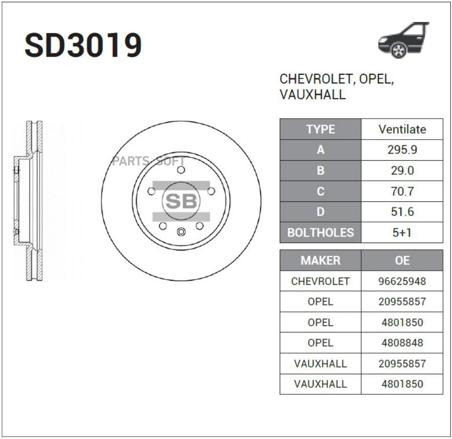 Диск тормозной передний Sangsin SD3019