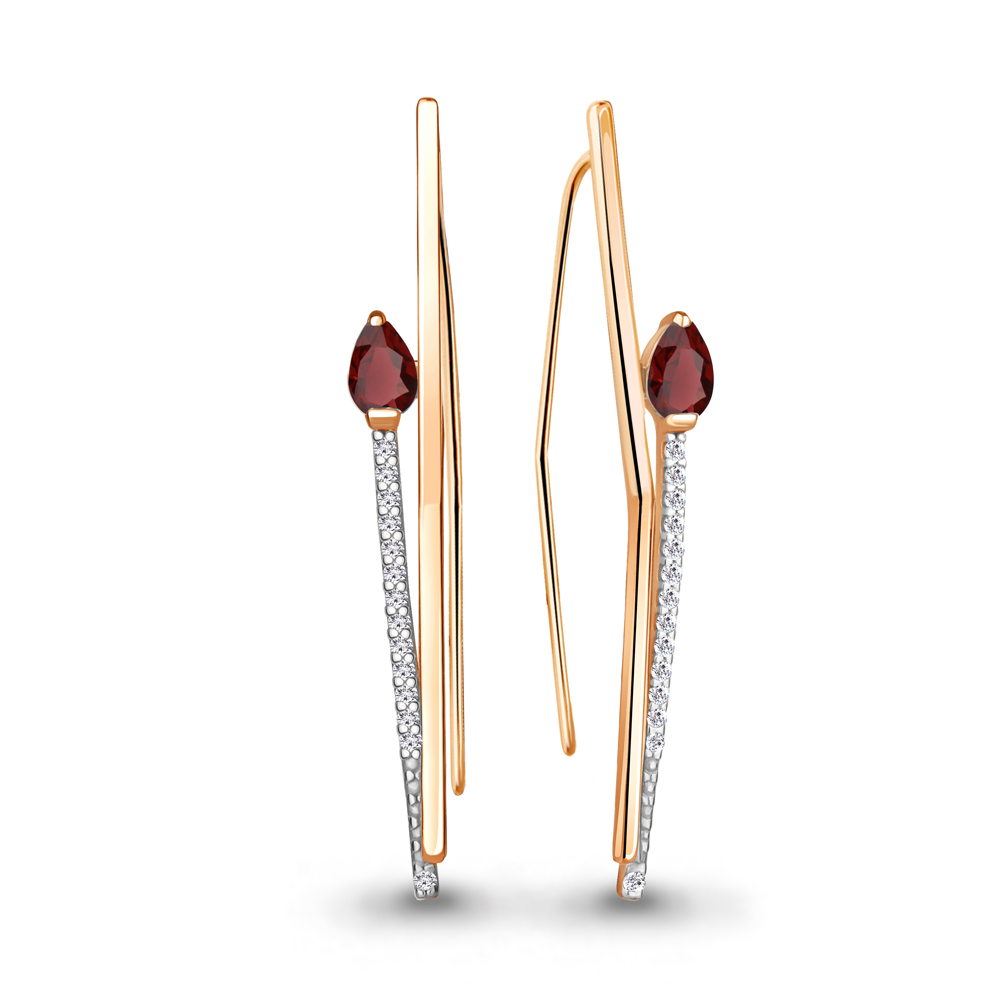 

Серьги из серебра с гранатом/фианитом Aquamarine 4772503А, 4772503А_925_з
