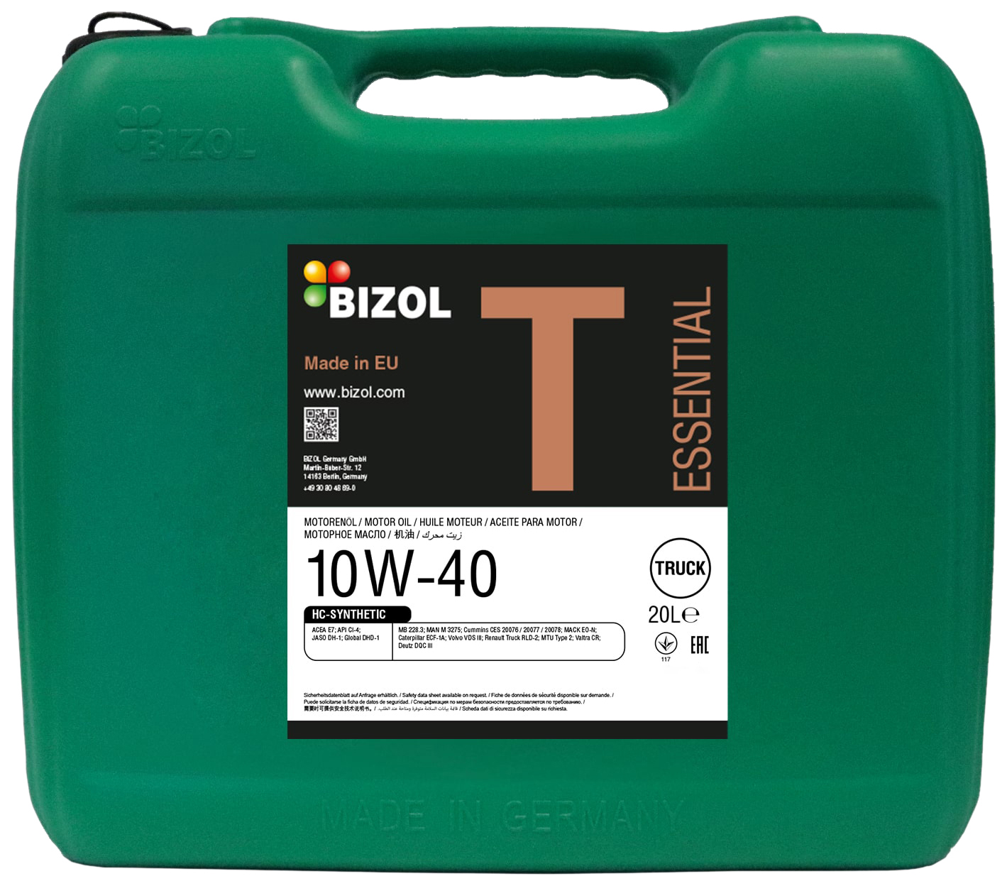 фото Масло моторное bizol truck essential 10w-40 20l