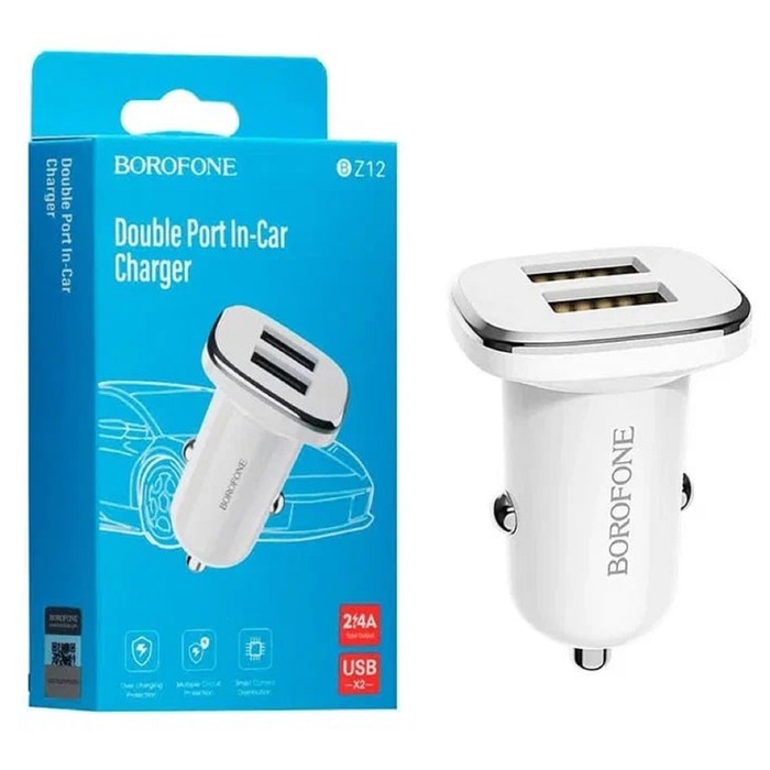 

Автомобильное зарядное устройство Borofone BZ12, 2xUSB, 2.4 А, белое