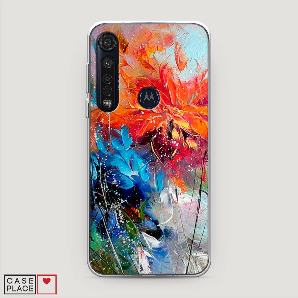 

Чехол на Motorola Moto G8 Plus "Абстрактные цветы", Оранжевый;синий, 241450-4