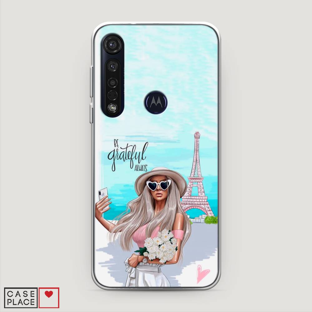 

Чехол на Motorola Moto G8 Plus "Селфи Париж", Голубой;бежевый, 241450-6
