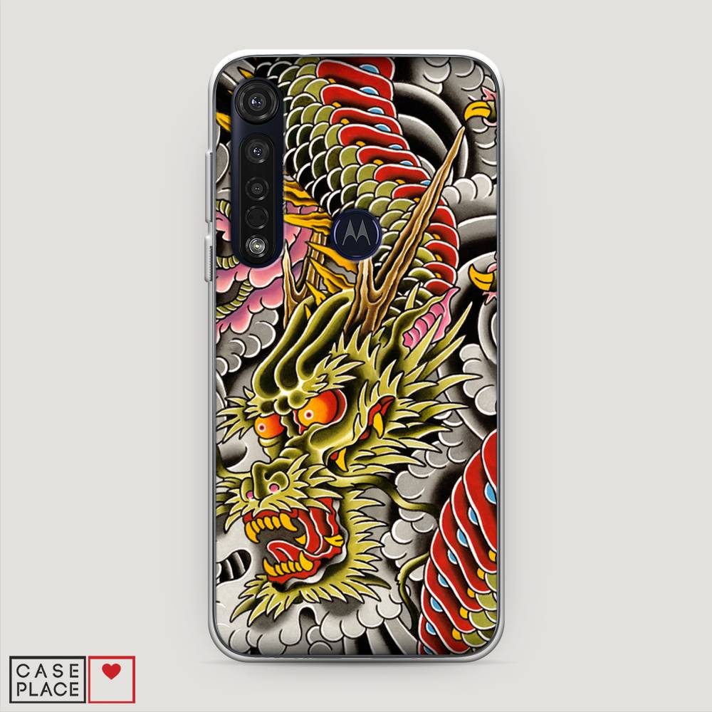 

Чехол на Motorola Moto G8 Plus "Японский дракон", Желтый;розовый;красный, 241450-4