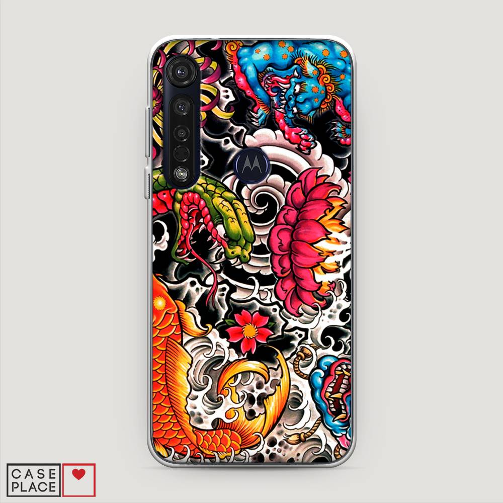 

Чехол на Motorola Moto G8 Plus "Японское искусство", Красный;оранжевый;голубой, 241450-4