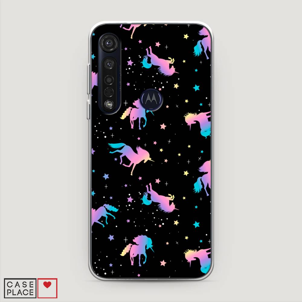 

Чехол на Motorola Moto G8 Plus "Единороги градиент", Черный;розовый;голубой, 241450-1