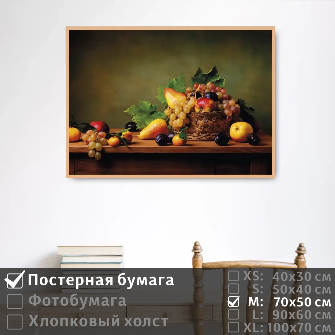 

Постер на стену ПолиЦентр Фрукты с листьями в корзинке 70х50 см, ФруктыСЛистьямиВКорзинке