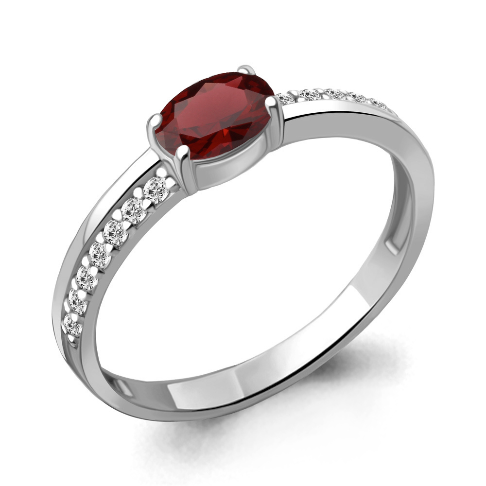 

Кольцо из серебра с гранатом/фианитом р., Aquamarine 6953003А, 6953003А_925_р