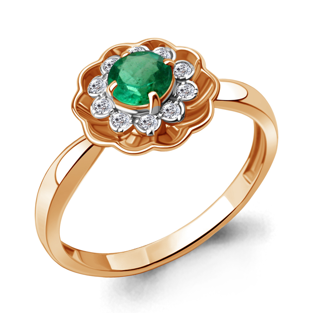 

Кольцо из красного золота с бриллиантом/изумрудом р., Aquamarine 964103к, 964103к_585_кз