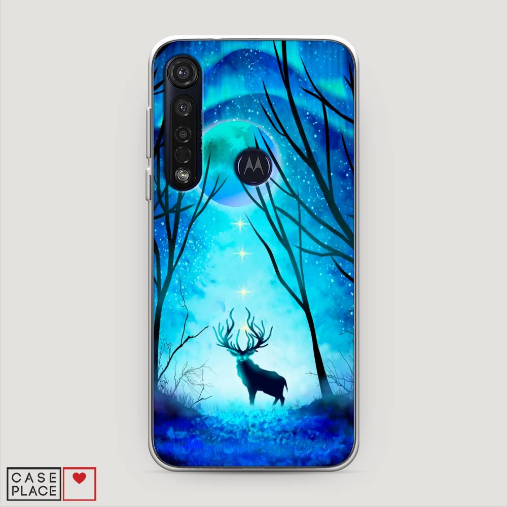

Чехол на Motorola Moto G8 Plus "Олень северное сияние", Синий;черный;голубой, 241450-1
