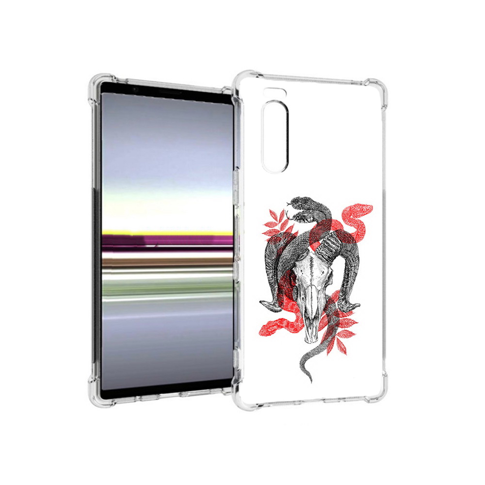 

Чехол MyPads Tocco для Sony Xperia 5 змея в черепе рисунок (PT139963.234.365), Прозрачный, Tocco