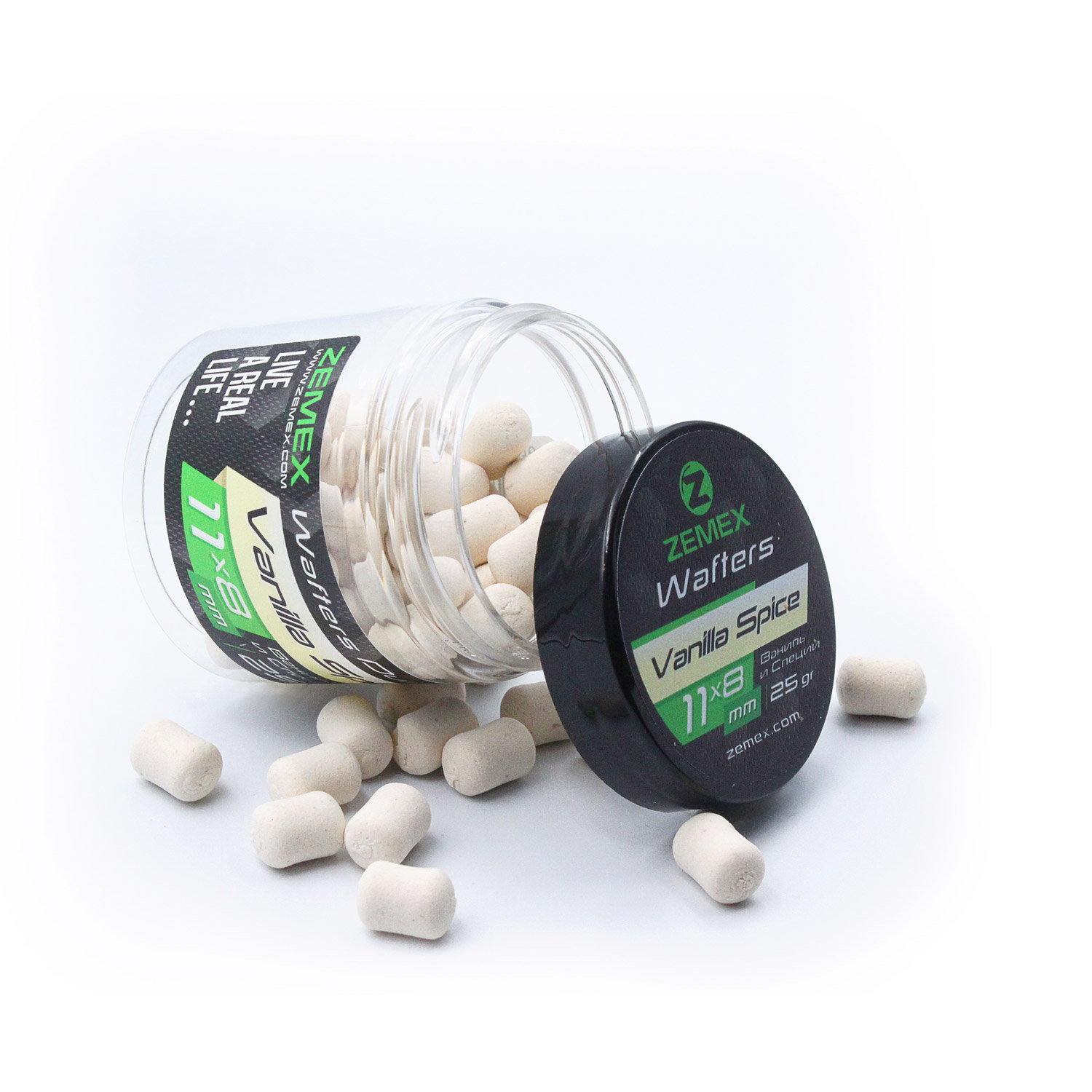 

Бойлы нейтрал. ZEMEX Wafters Dumbells, Vanilla Spice/Ваниль и специи, 11х8мм 25гр, Wafters Dumbells