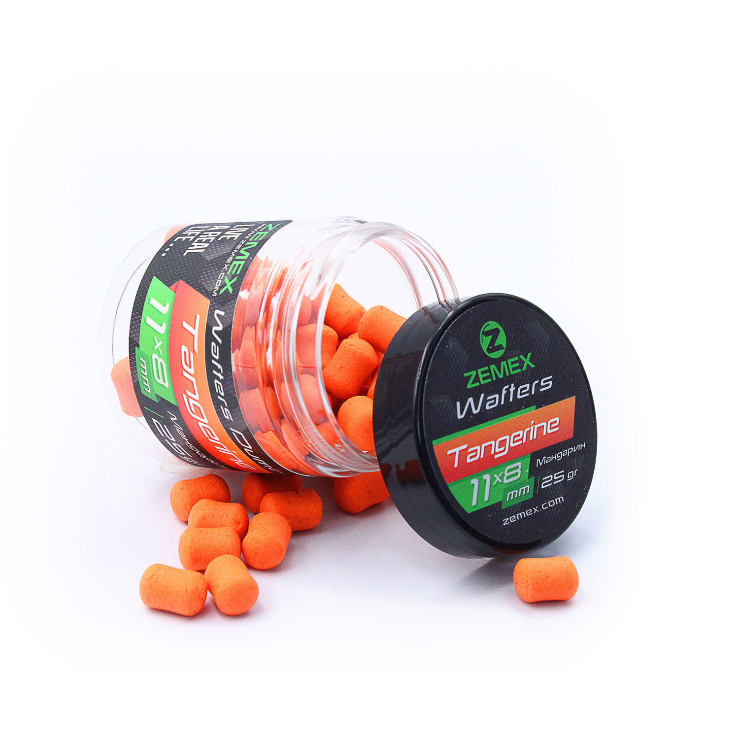 фото Бойлы нейтральные zemex wafters dumbells по 5 банок, tangerine/мандарин, 11х8 мм 25гр