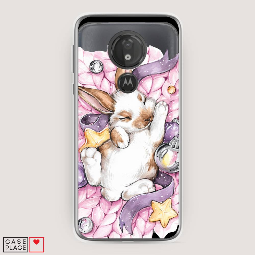 

Чехол на Motorola Moto G7 Power "Кролик спит", Розовый;белый, 241350-5