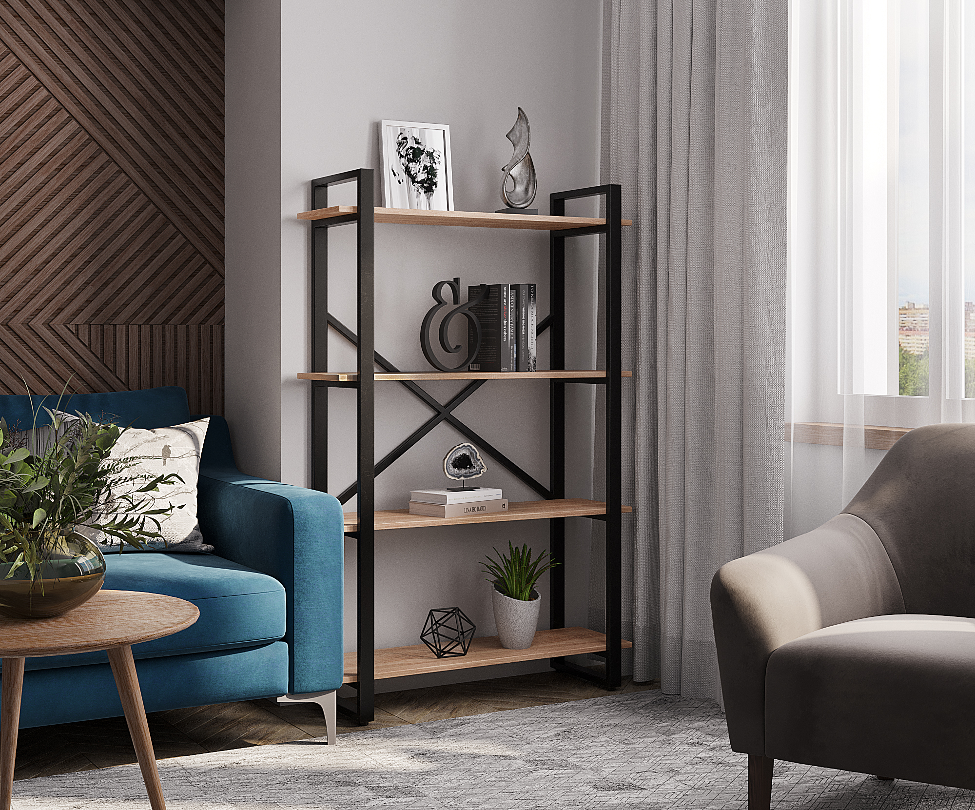 

Стеллаж лофт A1 HOME Stefan 4 полки 140х90х31 дуб Сонома, Бежевый, Stefan-4