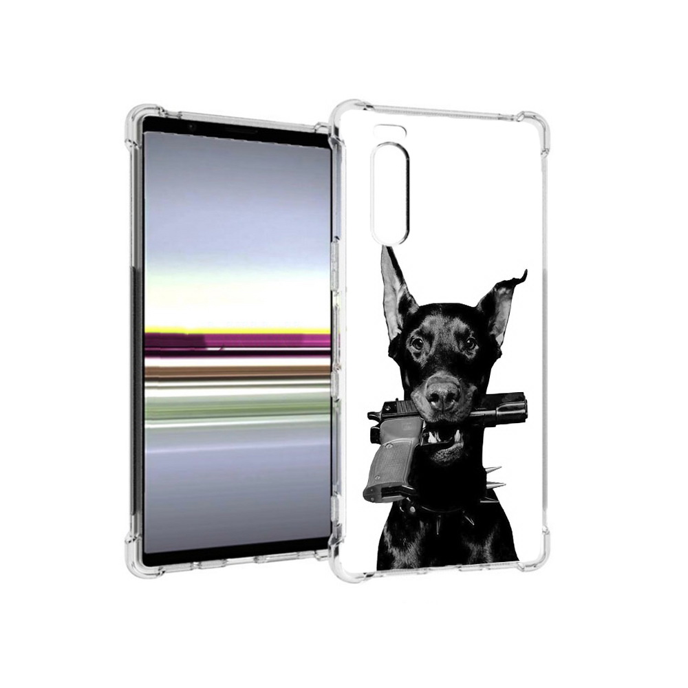 

Чехол MyPads Tocco для Sony Xperia 5 доберман с пистолетом (PT139963.234.331), Прозрачный, Tocco