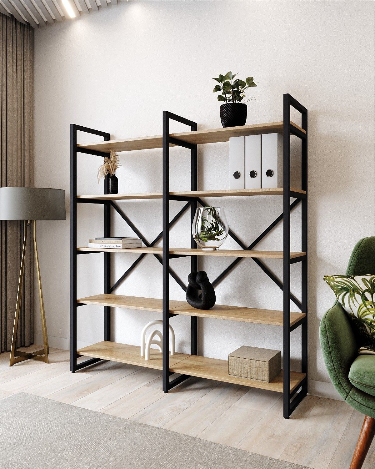

Стеллаж A1 HOME Bruno Double 5 полок 150х134х34 Дуб Сонома, Бежевый, BRUNO_X2-5