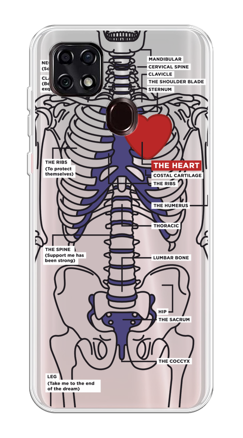 Чехол на ZTE Blade 20 Smart "Скелет человека" 133550-1 прозрачный,  синий,  красный
