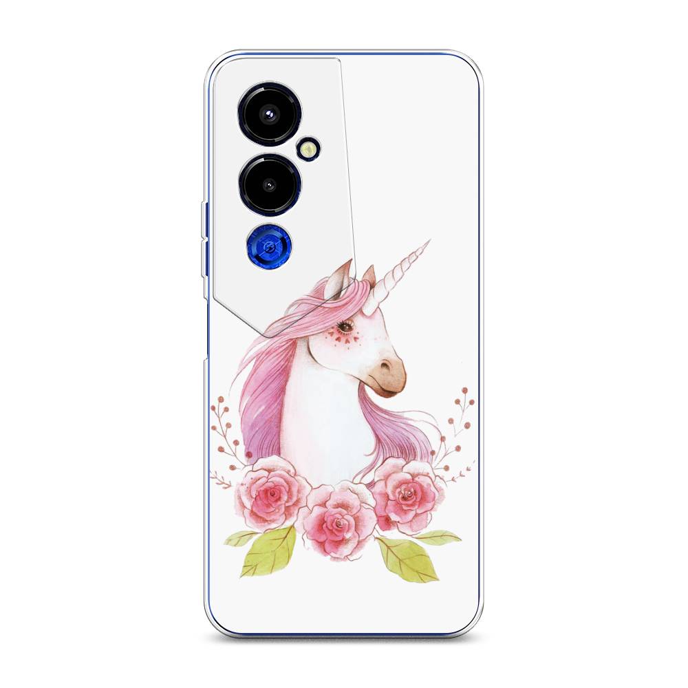 

Чехол на Tecno Pova 4 Pro "Единорог цветы", Белый;розовый;серый, 302650-1