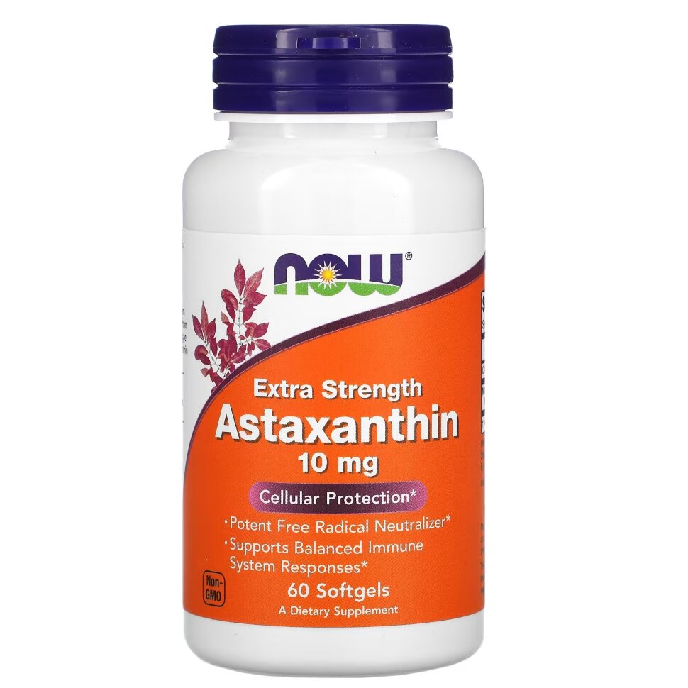 Астаксантин NOW Extra Strength Astaxanthin, 10 мг, 60 капсул