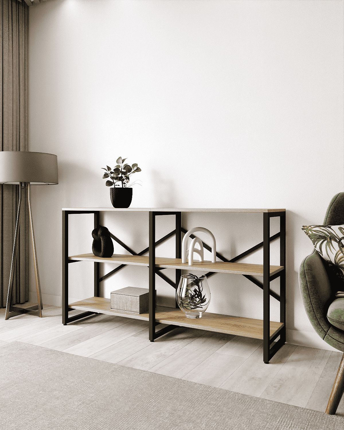 

Стеллаж A1 HOME Bruno Double 3 полки 75х134х34 Дуб Сонома, Бежевый, BRUNO_X2-3