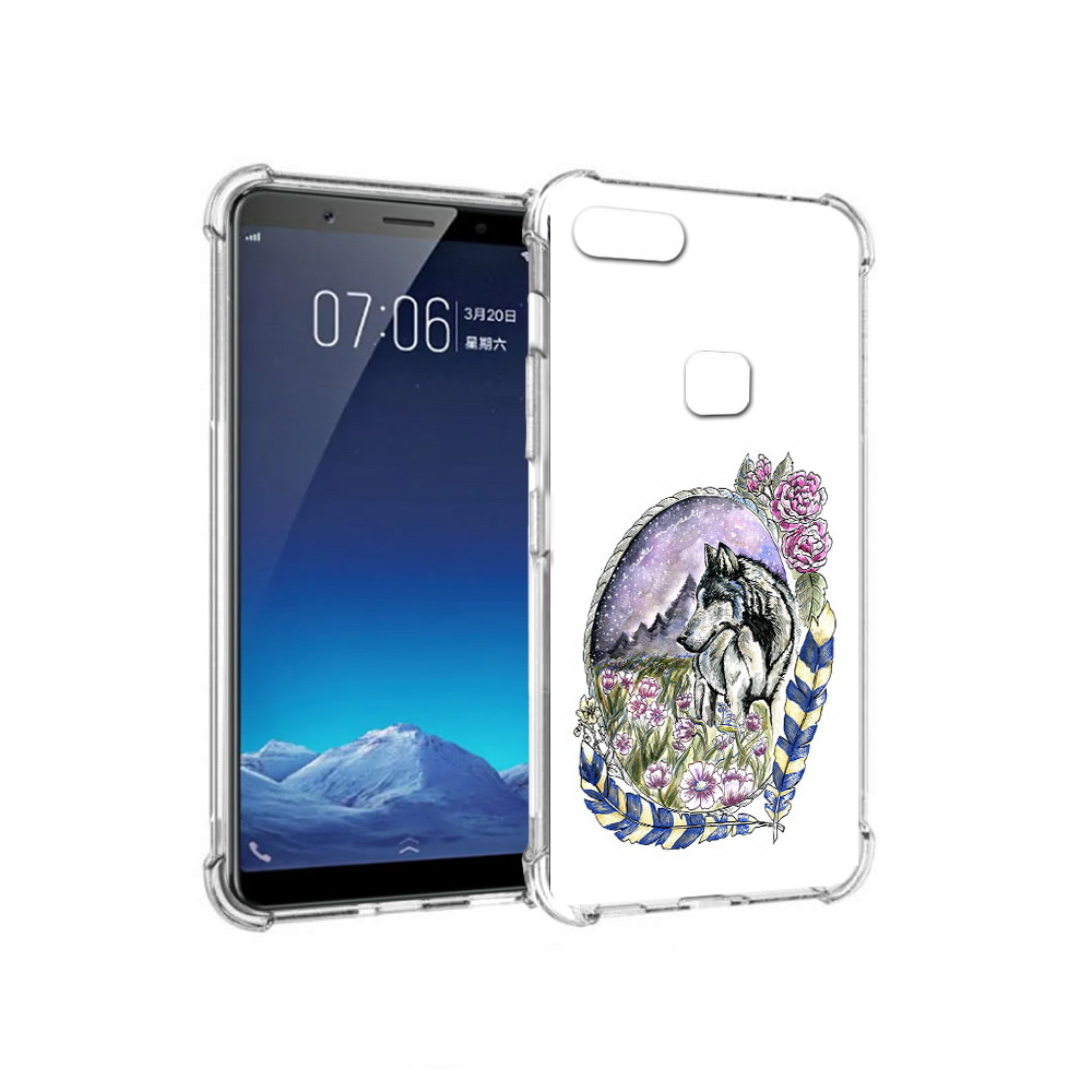 

Чехол MyPads Tocco для Vivo X20 нарисованный волк в цветах с перьями (PT108350.433.509), Прозрачный, Tocco