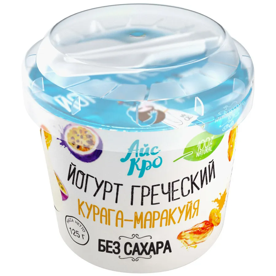 Йогурт Греческий АйсКро | курага-маракуйя, без сахара, 3%, 125 г