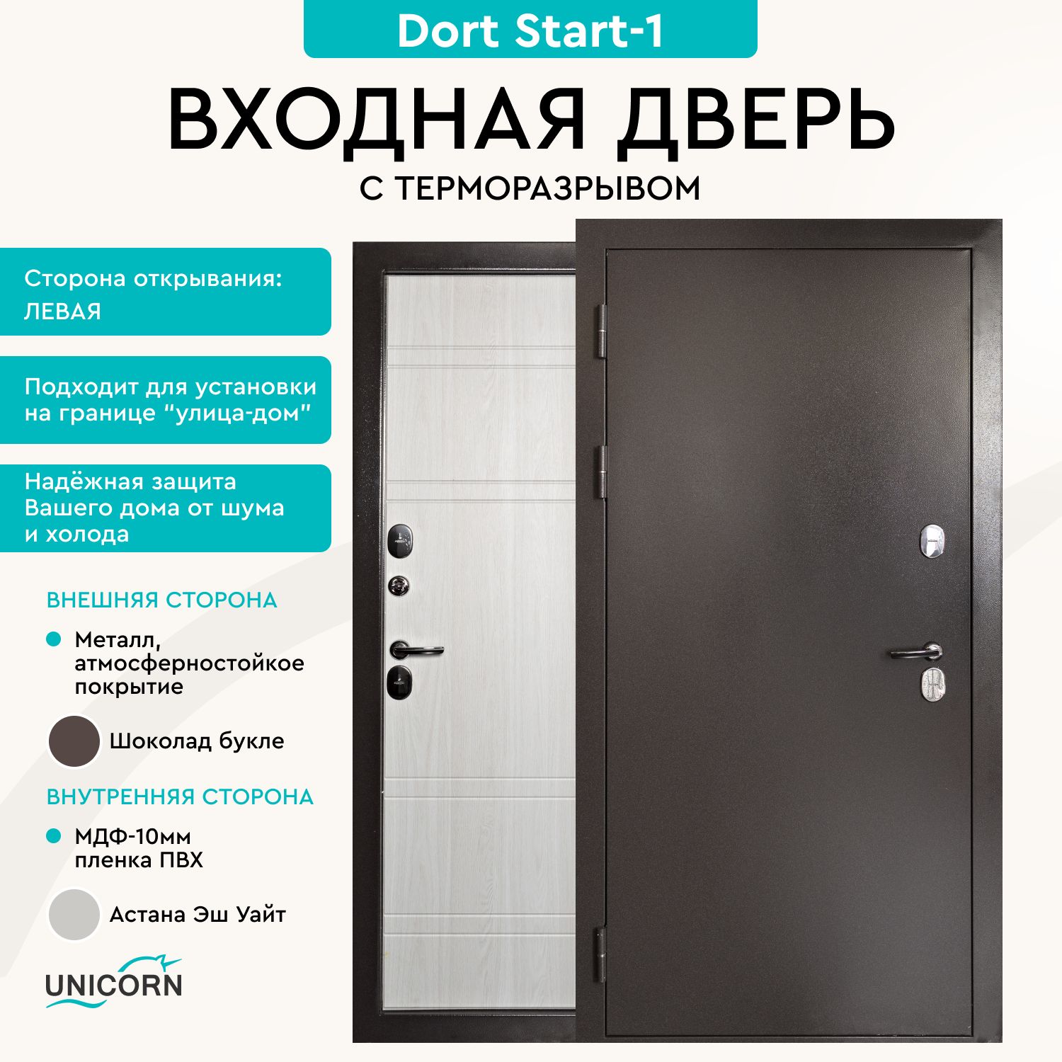 

Дверь входная в дом с терморазрывом Unicorn Dorf Start-1 960х2050, Dorf Start-1