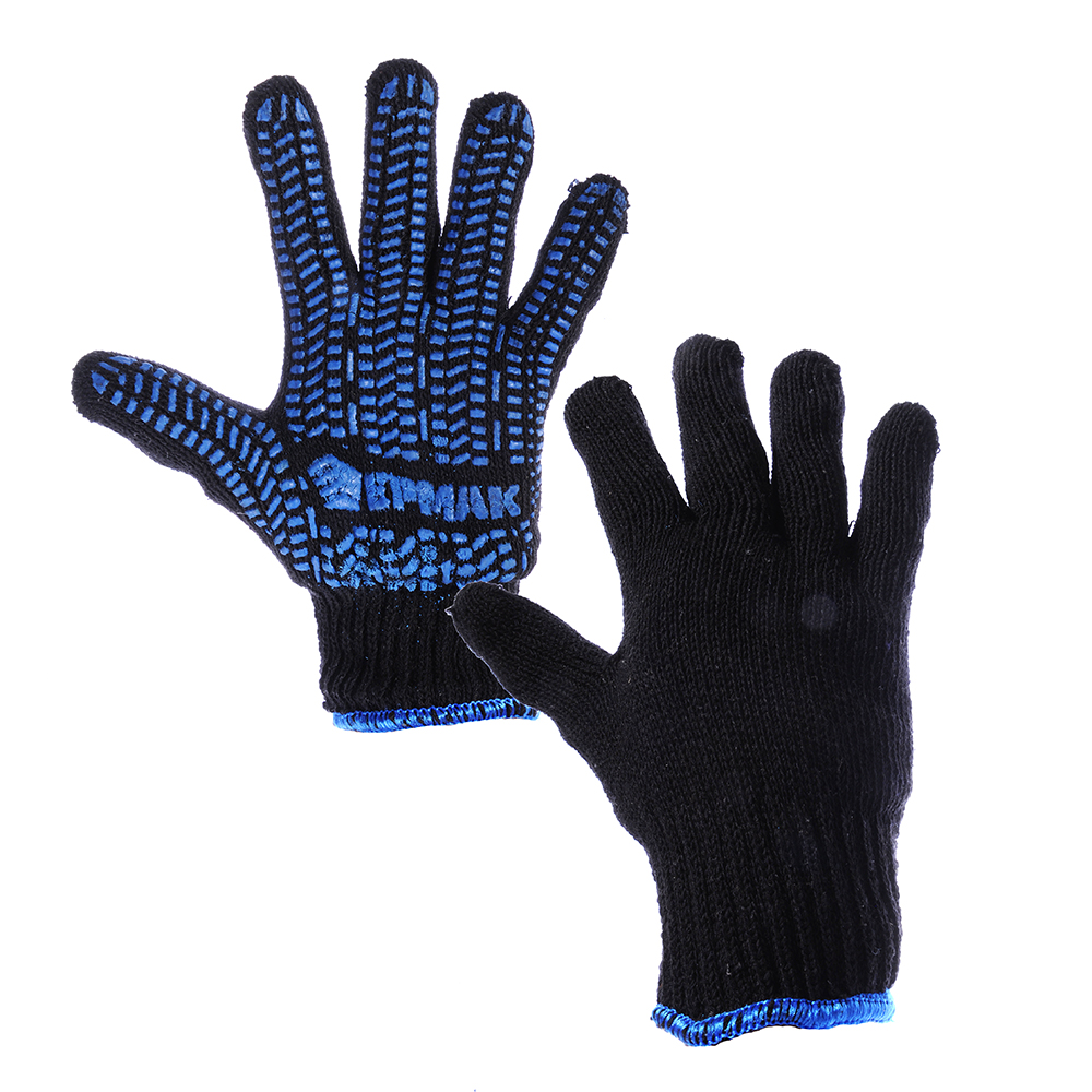 ЕРМАК Перчатки вязаные х/б двойные, зимние, с ПВХ покрытием, 5 нитей, черные, 120гр перчатки зимние мужские minaku однотонные цв р р 8 25 см