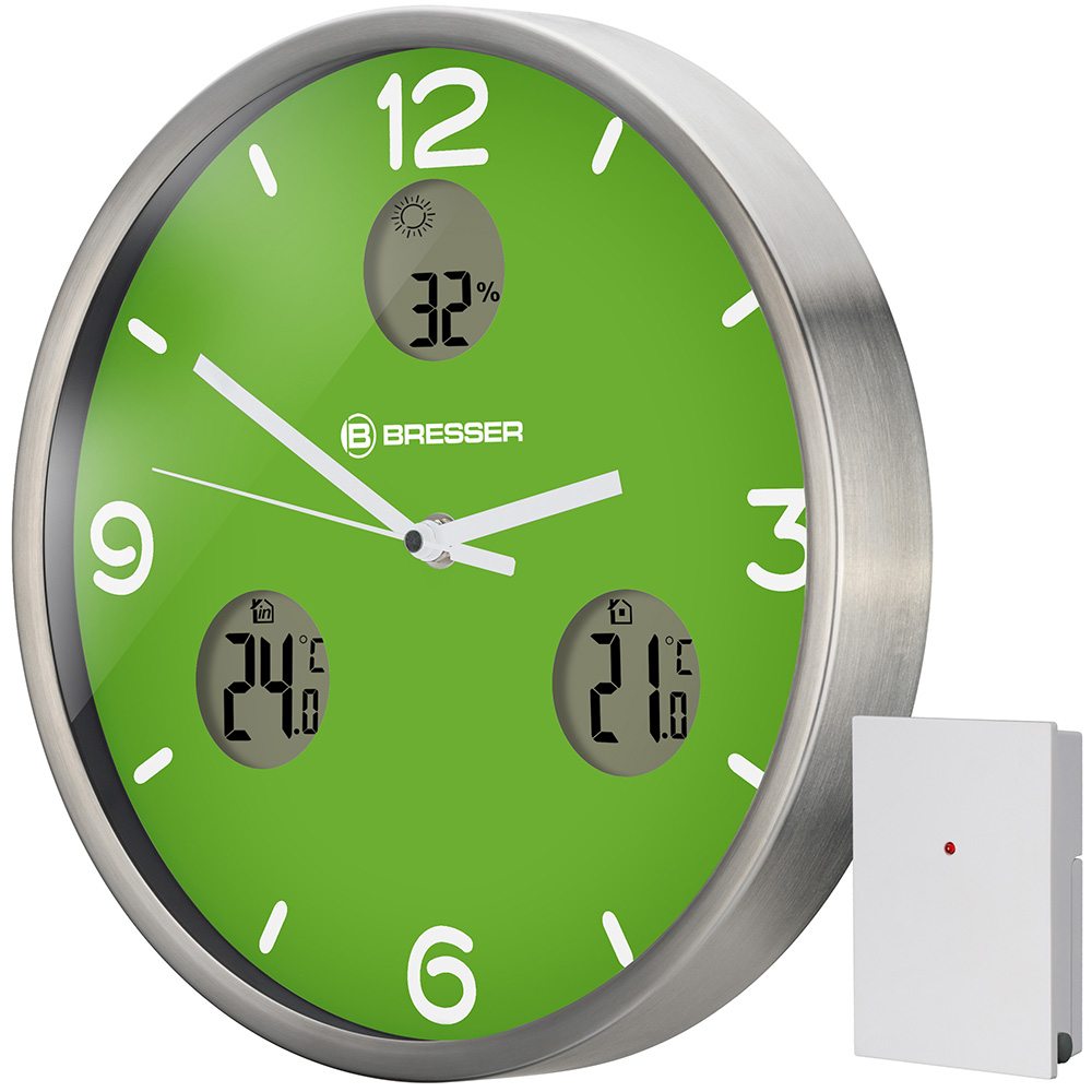 фото Часы настенные bresser mytime io nx thermo/hygro, 30 см, зеленые