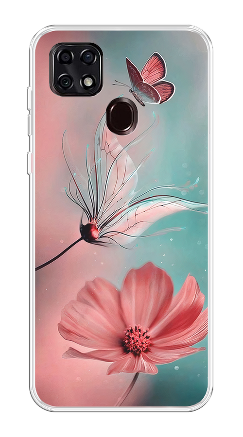 

Чехол на ZTE Blade 20 Smart "Бабочка и цветок", Голубой;розовый, 133550-1