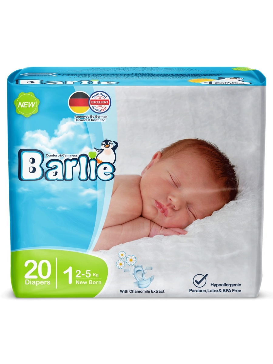 фото Подгузники детские barlie №1 размер new born для новорожденных 2-5кг, 20шт. в упаковке