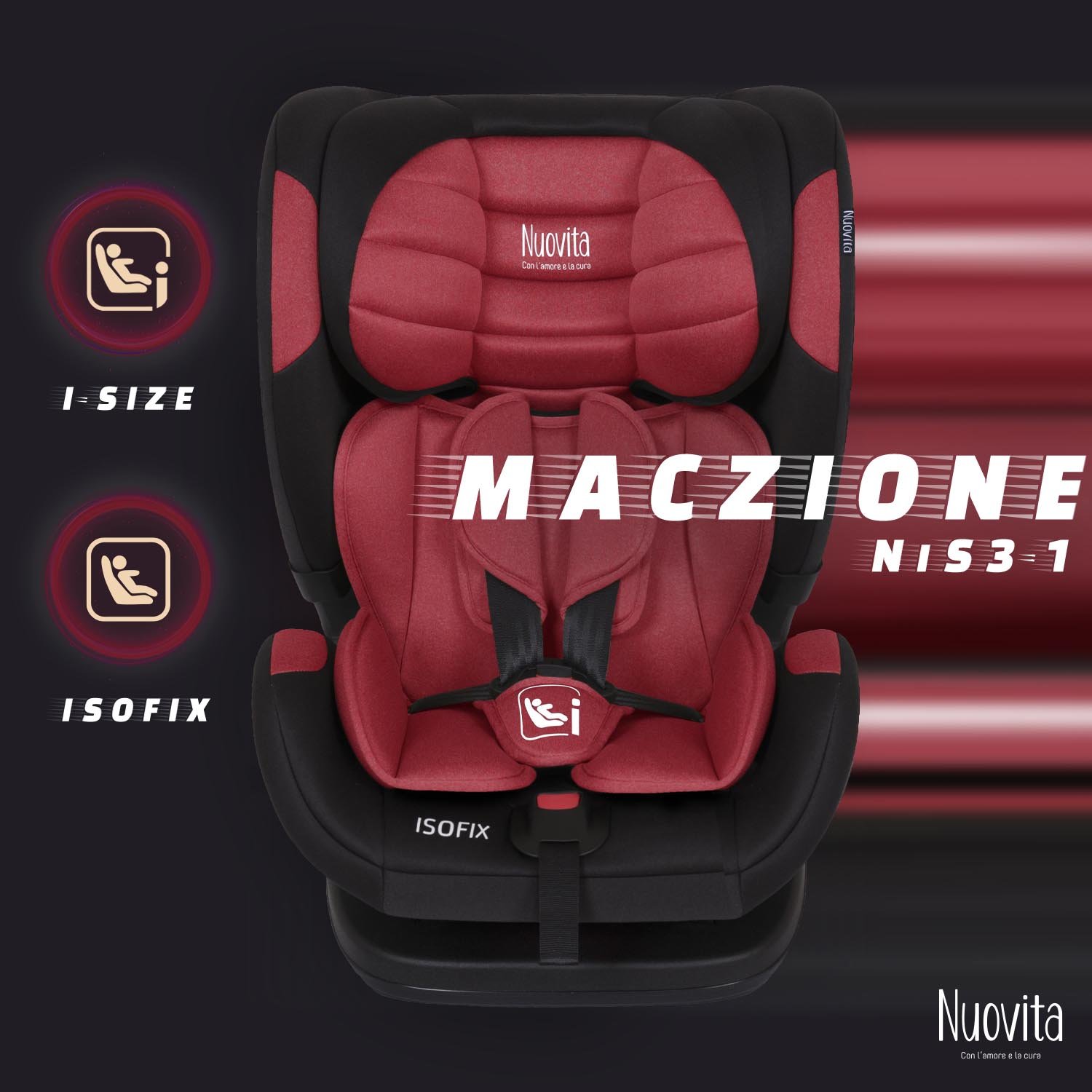 Детское автокресло Nuovita Maczione NiS3-1, Isofix, группа 1,2,3, 9-36 кг (Красный) автокресло nuovita maczione n23i 1