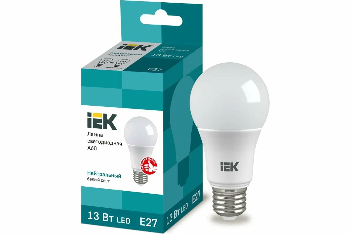 

Лампа светодиодная LED 13вт Е27 белый IEK (комплект 2шт), LLE-A60-13-230-40-E27.2