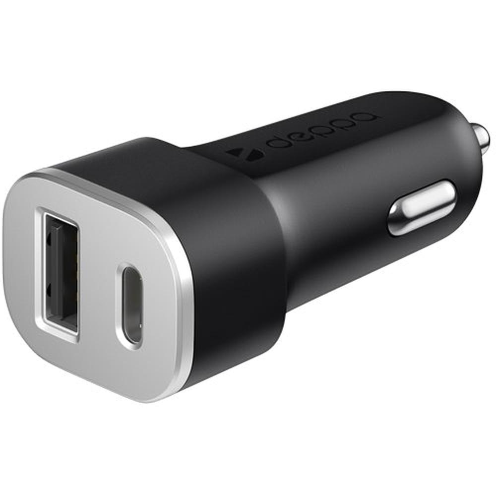 Автомобильное ЗУ Deppa USB A + USB Type-C 18Вт, QC 3.0, Power Delivery черное (11293)