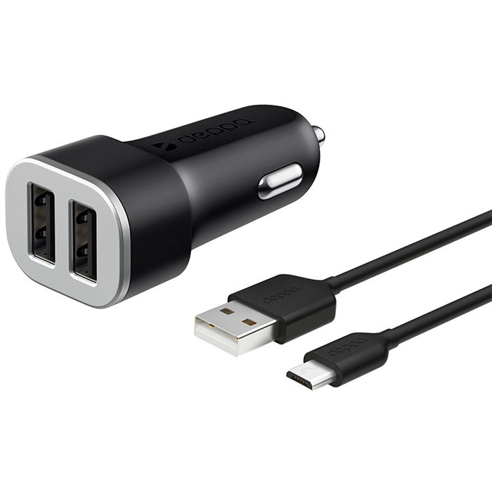 фото Автомобильное зарядное устройство deppa 2.4a micro usb 2xusb черный (11283)