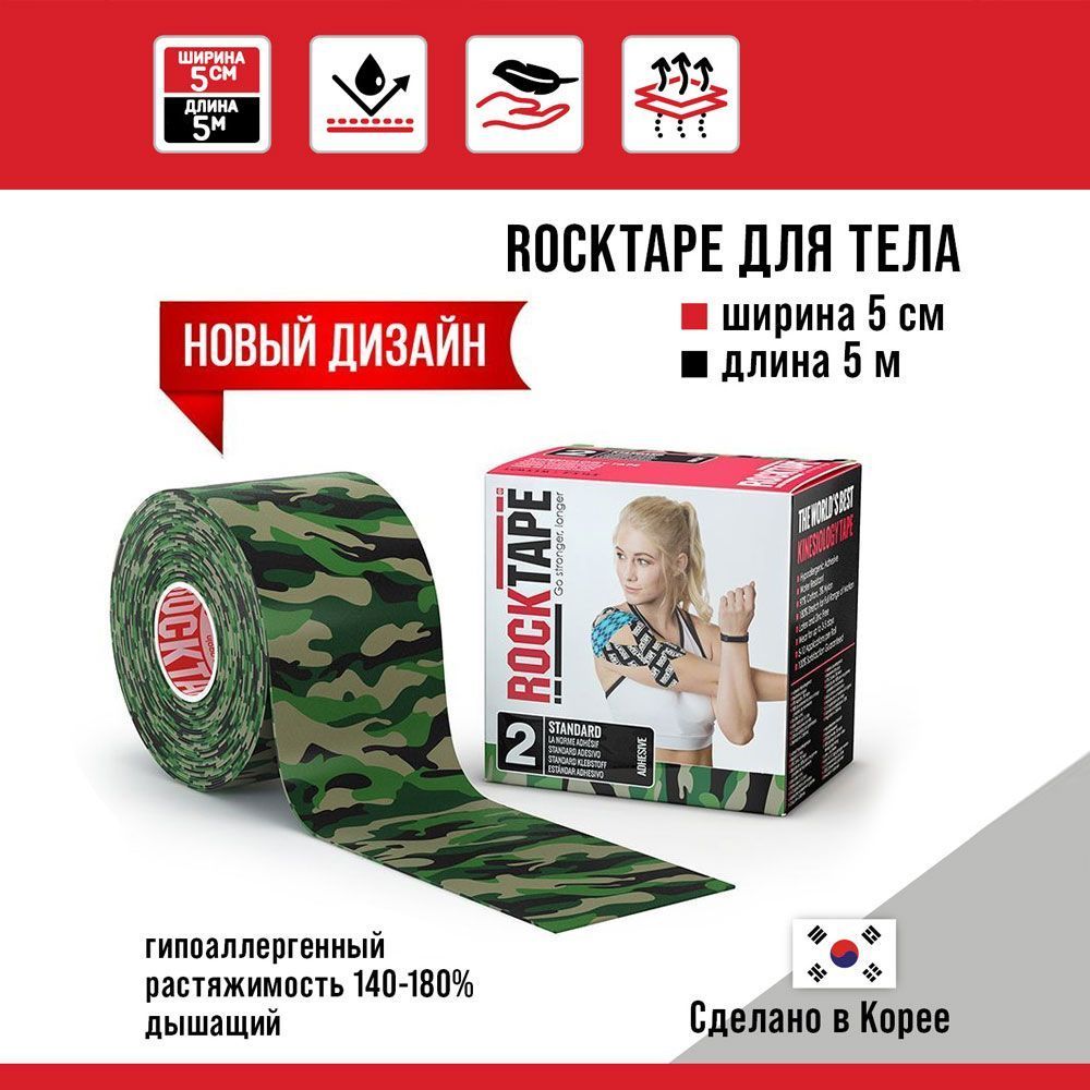 Кинезиотейп RockTape Classic черный/серый/зеленый 500 см