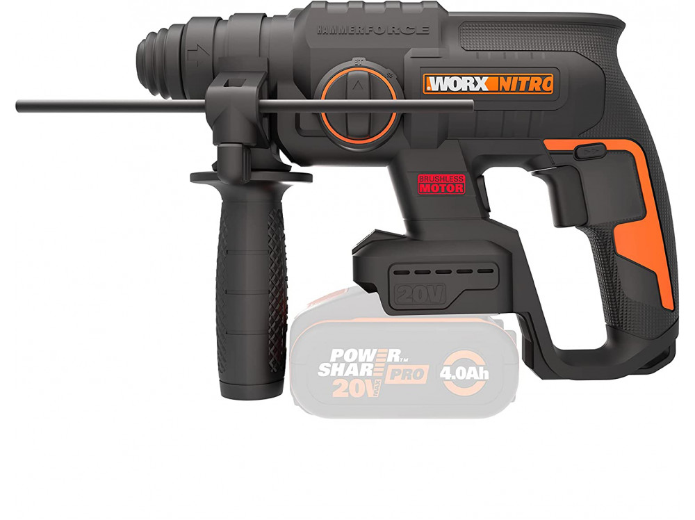 Перфоратор аккумуляторный бесщеточный WORX WX381.9, 20В, без АКБ и ЗУ, коробка перфоратор worx