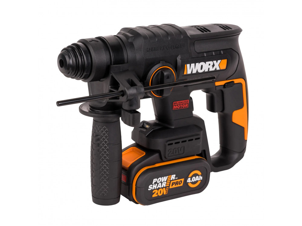 фото Перфоратор аккумуляторный бесщеточный worx wx381, 20в, 4ач x2, зу 2а, кейс