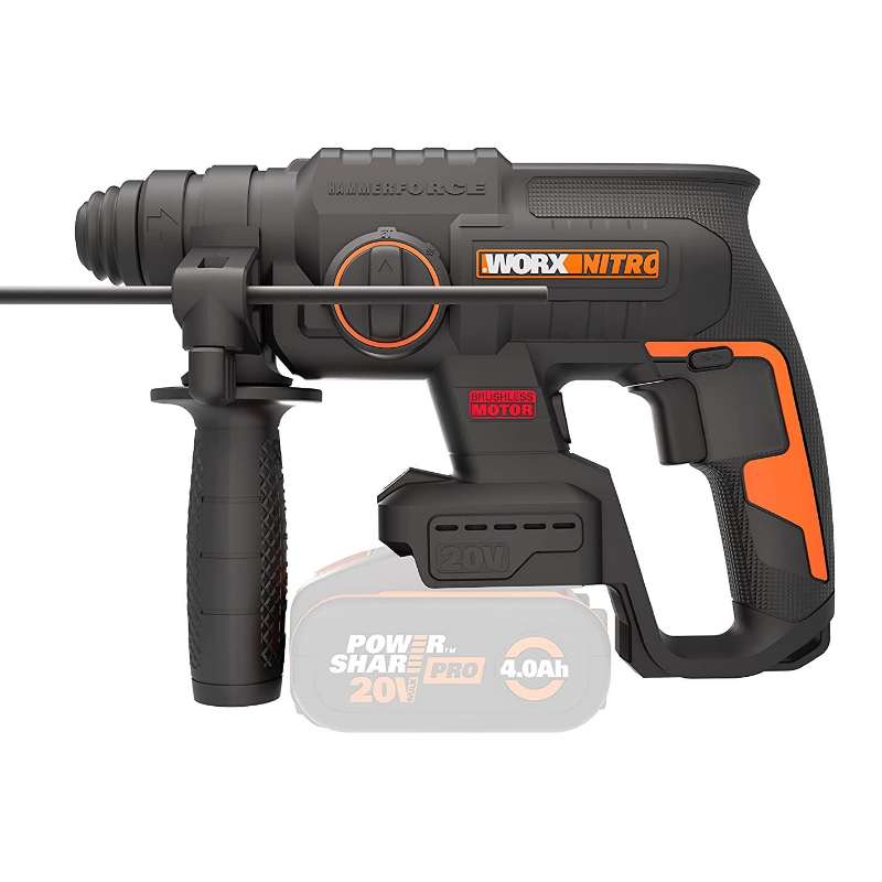 Перфоратор аккумуляторный бесщеточный WORX WX381, 20В, 4Ач, ЗУ 2А, кейс аккумуляторный ударный бесщеточный гайковерт worx