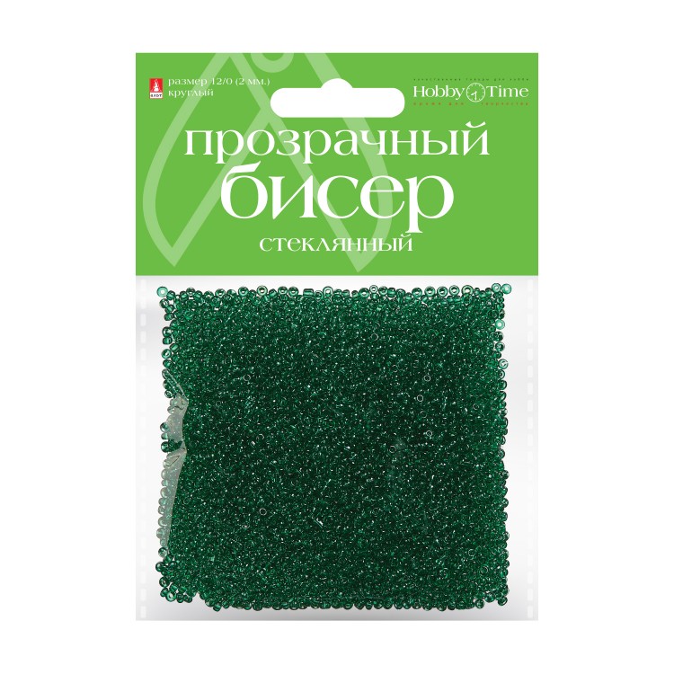 

Бисер круглый ПРОЗРАЧНЫЙ, 2 ММ, 60 на гребне зеленый, №6