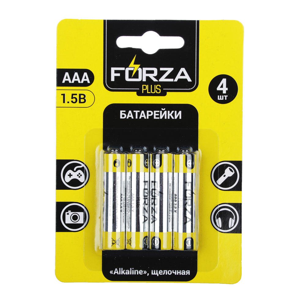 Батарейки щелочные, 4 шт, щелочная, тип AAA (LR03), BL, FORZA 