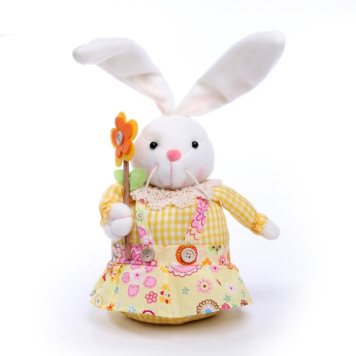 

Мягкая игрушка Зайка с цветком, 22 см, Белый