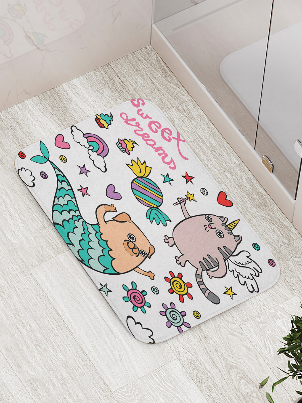 

Коврик противоскользящий JoyArty "Сладкие мечты" для ванной, сауны, бассейна, 77х52 см, Сладкие мечты